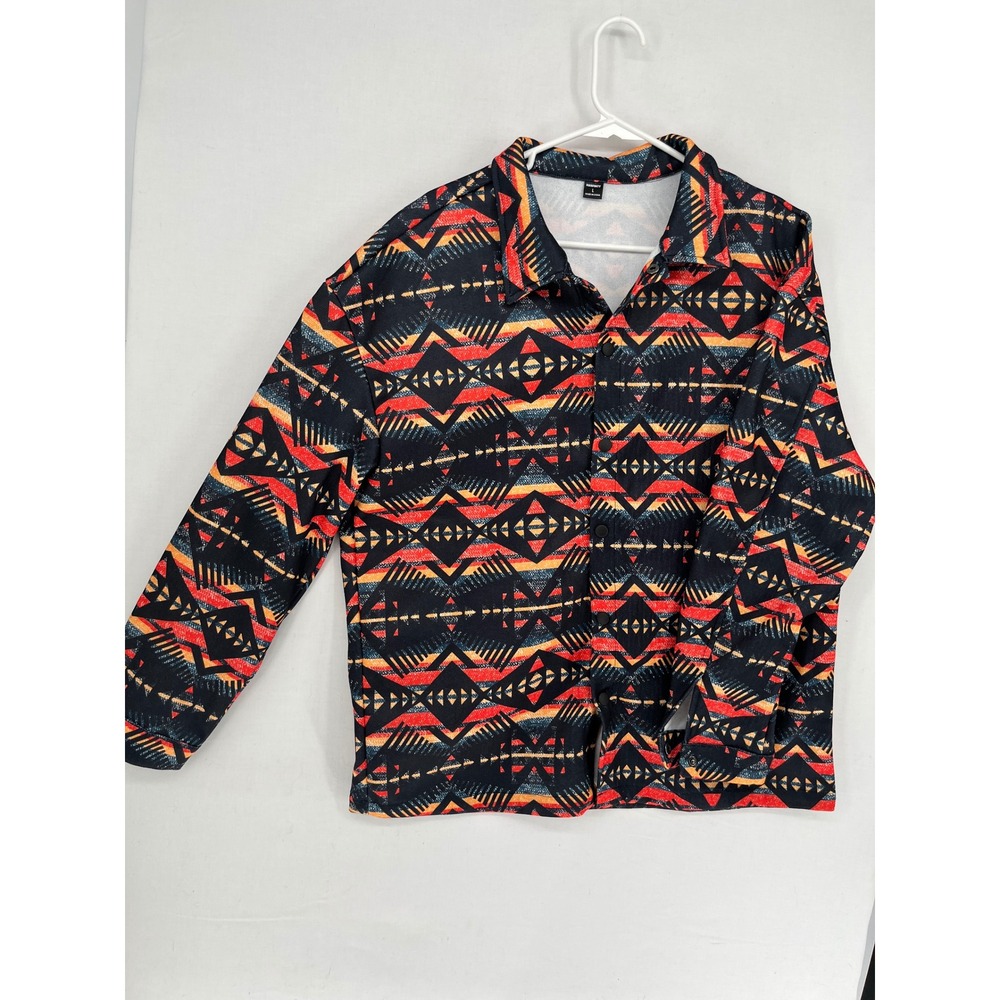 Manfinity Mens Large Geometric Southwestern Tribal Print Button Up Shirt Orange